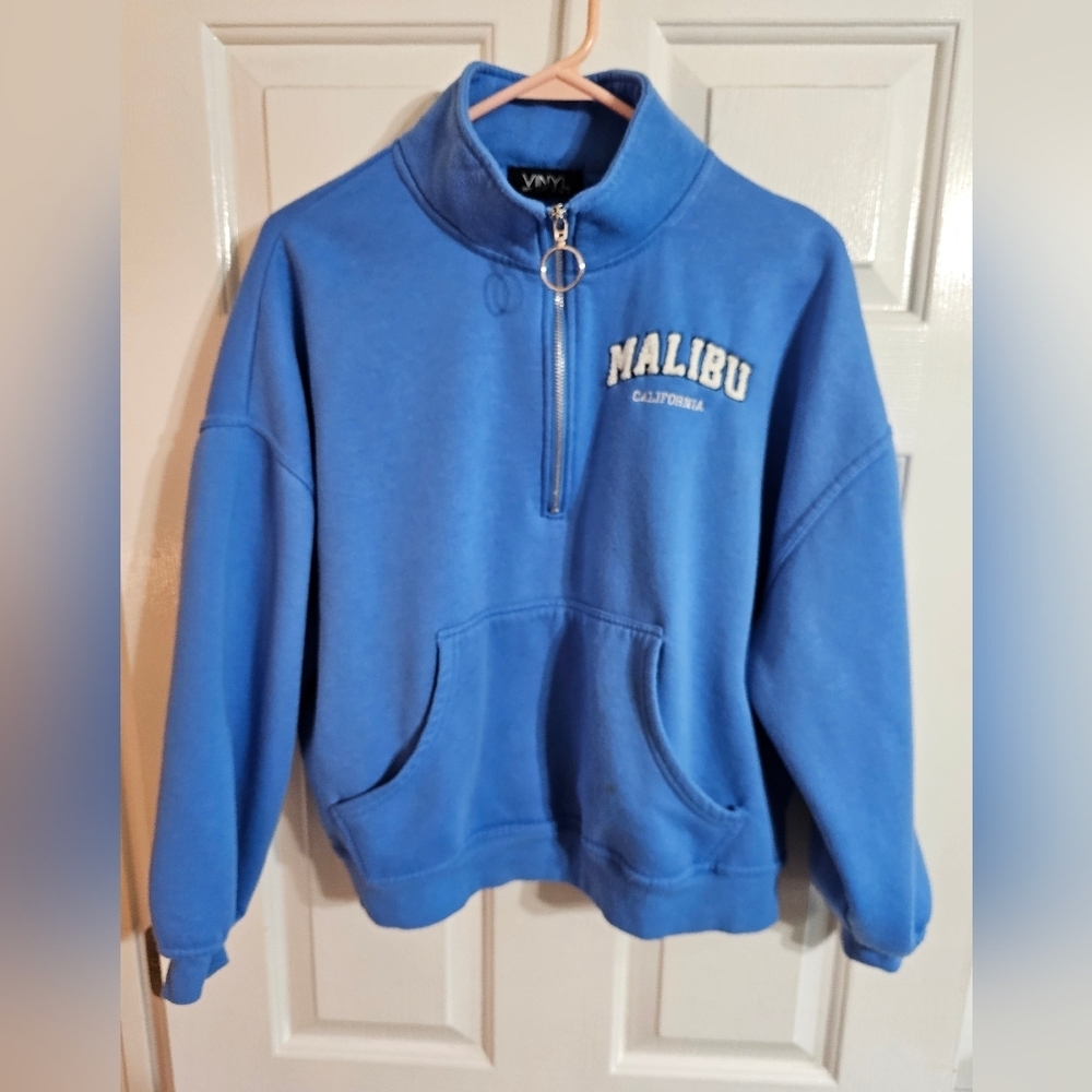 Vinyl Icons Blue Malibu California Quarter Zip Pullover Sweatshirt M Preppy Cozy - Picture 2 of 8